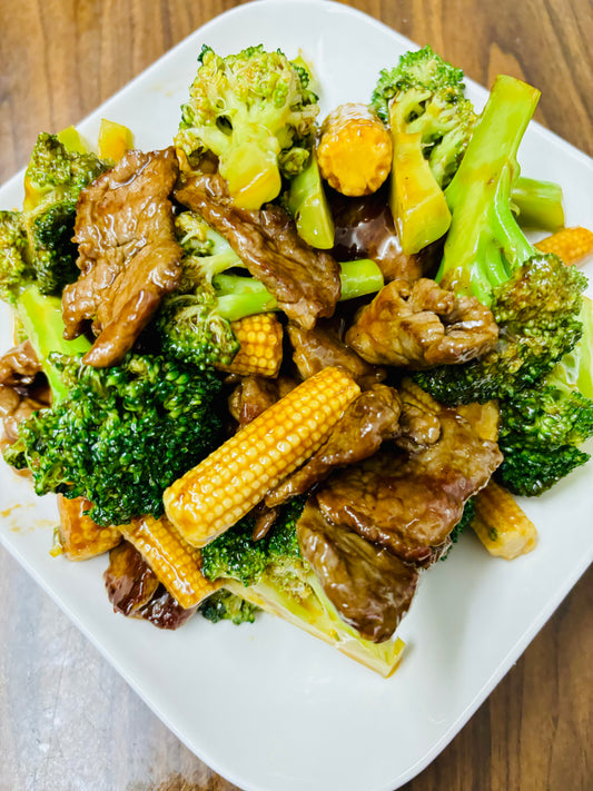 Pan Fried Beef with Baby Corn & Vegetables