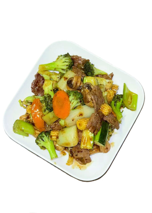 Pan Fried Beef with Baby Corn & Vegetables