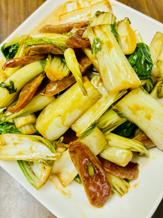 Pan Fried Chinese Sausage With Green ( Baby Bok Choy)