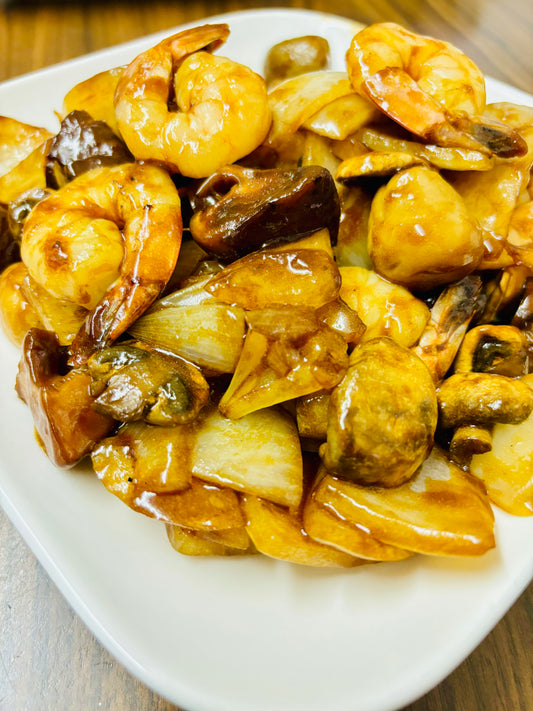 Pan Fried Prawns with 3 Kinds of Mushroom