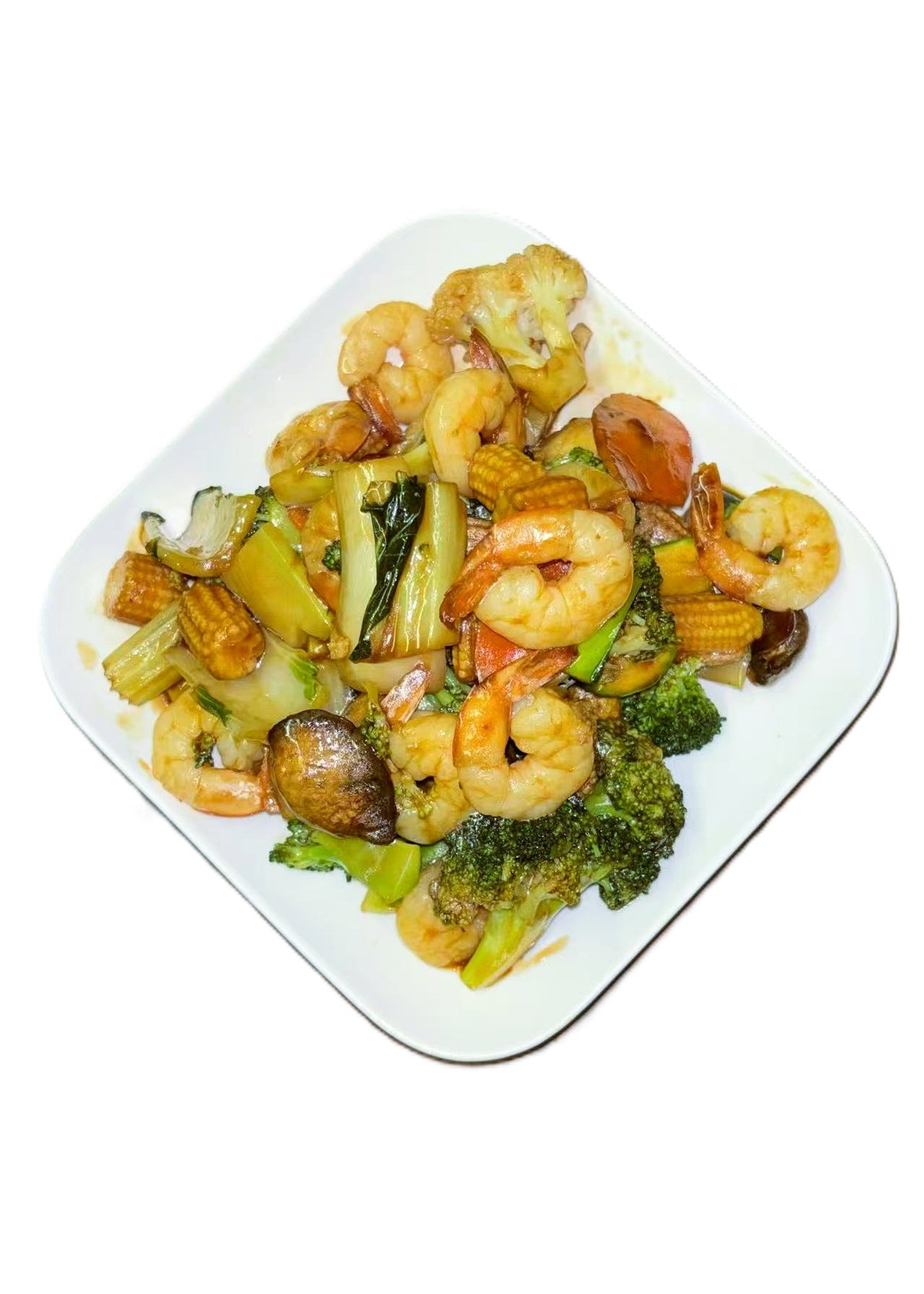 Pan Fried Prawns with Baby Corn and Mixed Vegetables